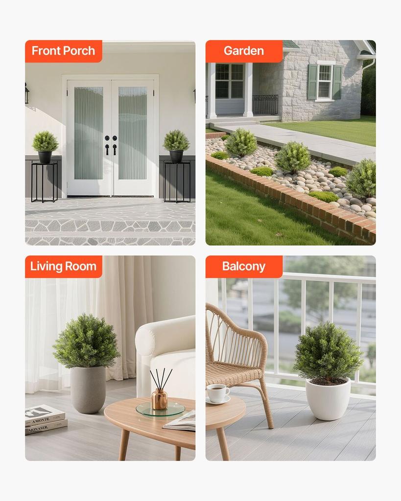 Artificial Topiary Cypress Trees with Ground Spike, 2 Set 406mm Faux Shrubs & Bushes Potted Plants, Fake Silk Tree Look Real for Decor Front Porch