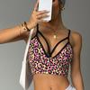 Sujetador Deportivo de Leopardo Multicolor con Tirantes y Escote en V Profundo con Almohadillas en el Pecho – Diseño de Espalda Sexy y Elegante