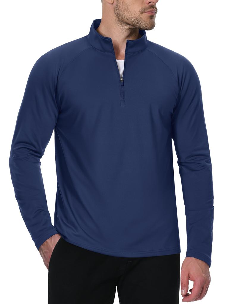[MAGCOMSEN] Men's Long-Sleeve Sweatshirt, Autumn Wear, Warm, Golf Wear, Half-Zip, Stretch, Cold Weather Clothing, Innerwear, Warm Winter Clothing, Nav