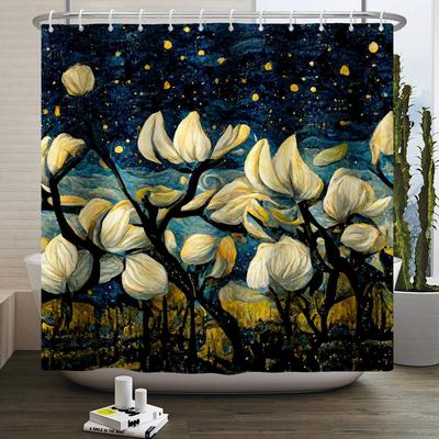 Van Gogh Arte Abstrata Pintura a Óleo Cortina de Chuveiro Noite Estrelada Cenário Cortina de Banheiro Flor Árvore Impermeável Cortina para Banheira