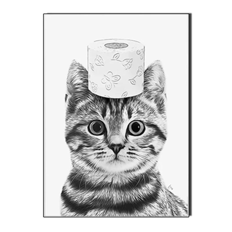 Raccoon Shark Giraffe Parrot Lion Brushing Teeth Canvas Painting Bathroom Wall Art Poster Toilet Decor Shower Room Decoration