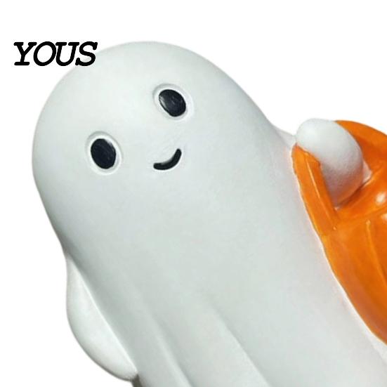 Holiday Ghost Ornament Halloween Holding Pumpkin Figurine, Spooky Statue with Decoration Night Light, Resin for Desk Tabletop Centerpiece