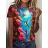 T-shirt da Donna - Colibrì e Grafica Floreale, Design Colorato di Natura Tropicale per Uso Quotidiano Casual