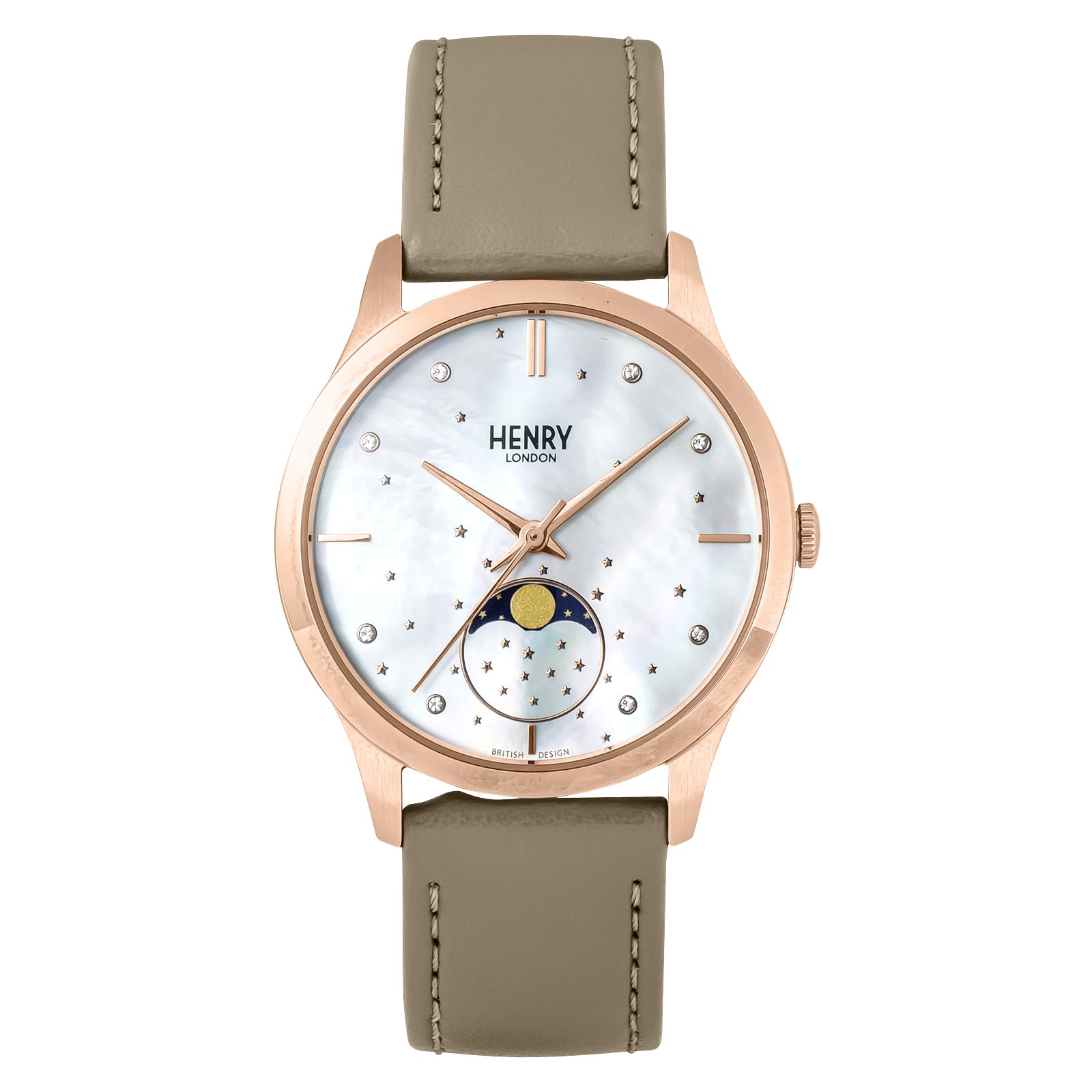 

HENRY LONDON Unisex 300mm Moon Quartz Water White Pearl Stainless Steel Watch, Phase, HL35-LS-0320-GY, Movement, Resistant, Plastic, Dial, [Used]