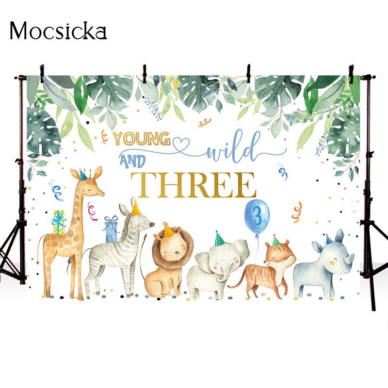 Mocsicka Wildlife Photography Backdrops Jungle Party 3rd Birthday Background Decoration Child Portrait Photo Wallpaper Banner