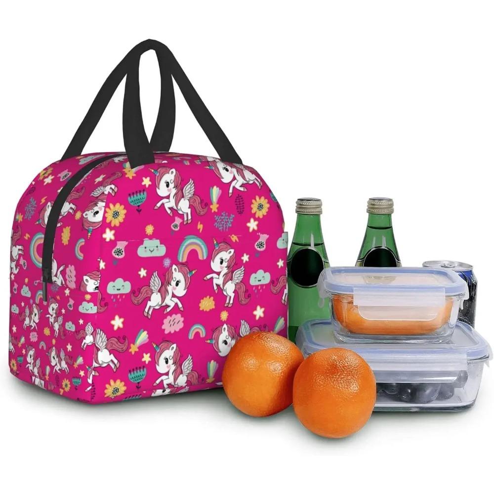 Unicorn Insulated Lunch Bag with Front Pocket Reusable Cooler Bento Tote with Zipper for Women Girls Work School Travel Picnic