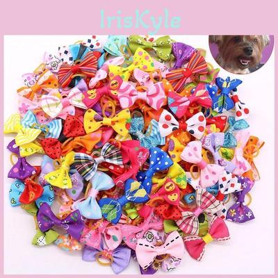 Dog 50pcs Cute Pet Bows Hair Accessories Grooming Puppy Hair Accessories With Rubber Bands Pet Headwear