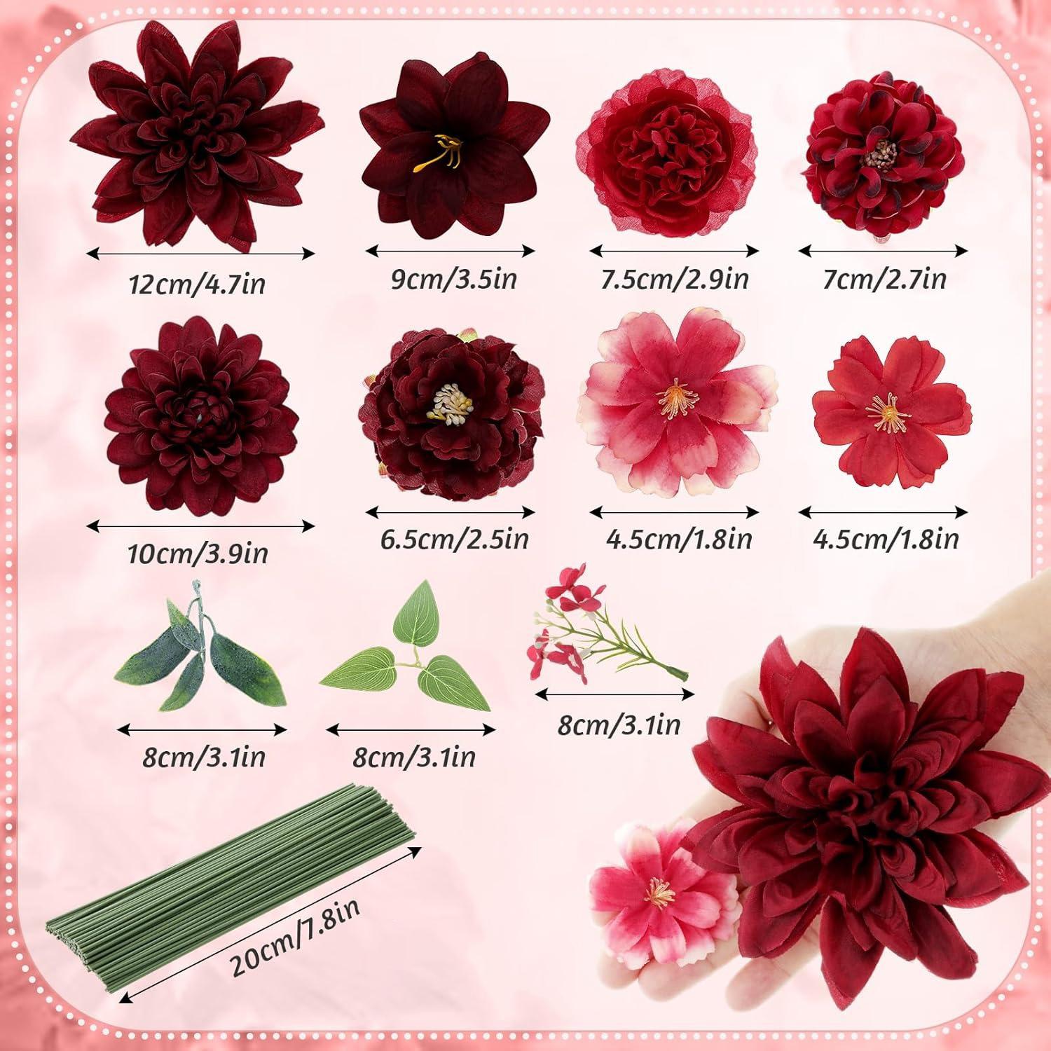 

42Pcs Artificial Flowers Leaf Flower Stalk Set Fake Flowers for Home Decor Wedding Decoration Party Supplies DIY Crafts Garland червоний