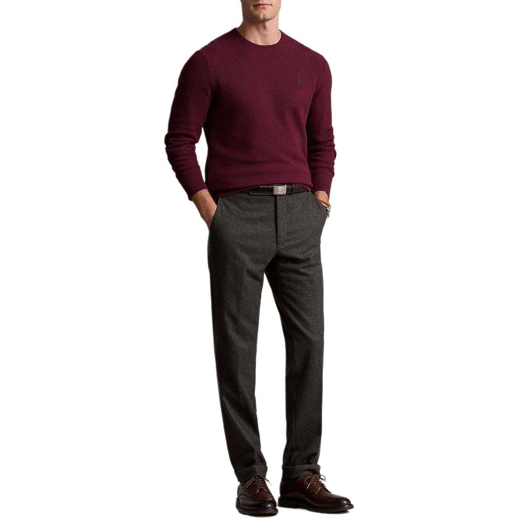 Polo Ralph Lauren Vyšívané logo malého poníka Jednobarevný Pletený svetr s dlouhým rukávem a kulatým výstřihem Pánský svetr Burgundský 710918163-514