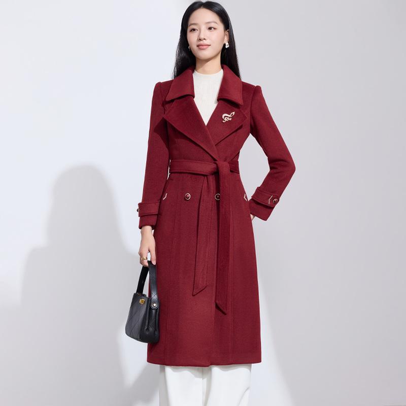 Hepburn Style Double-Breasted Wool Coat for Women - Autumn/Winter French Mid-Length Design