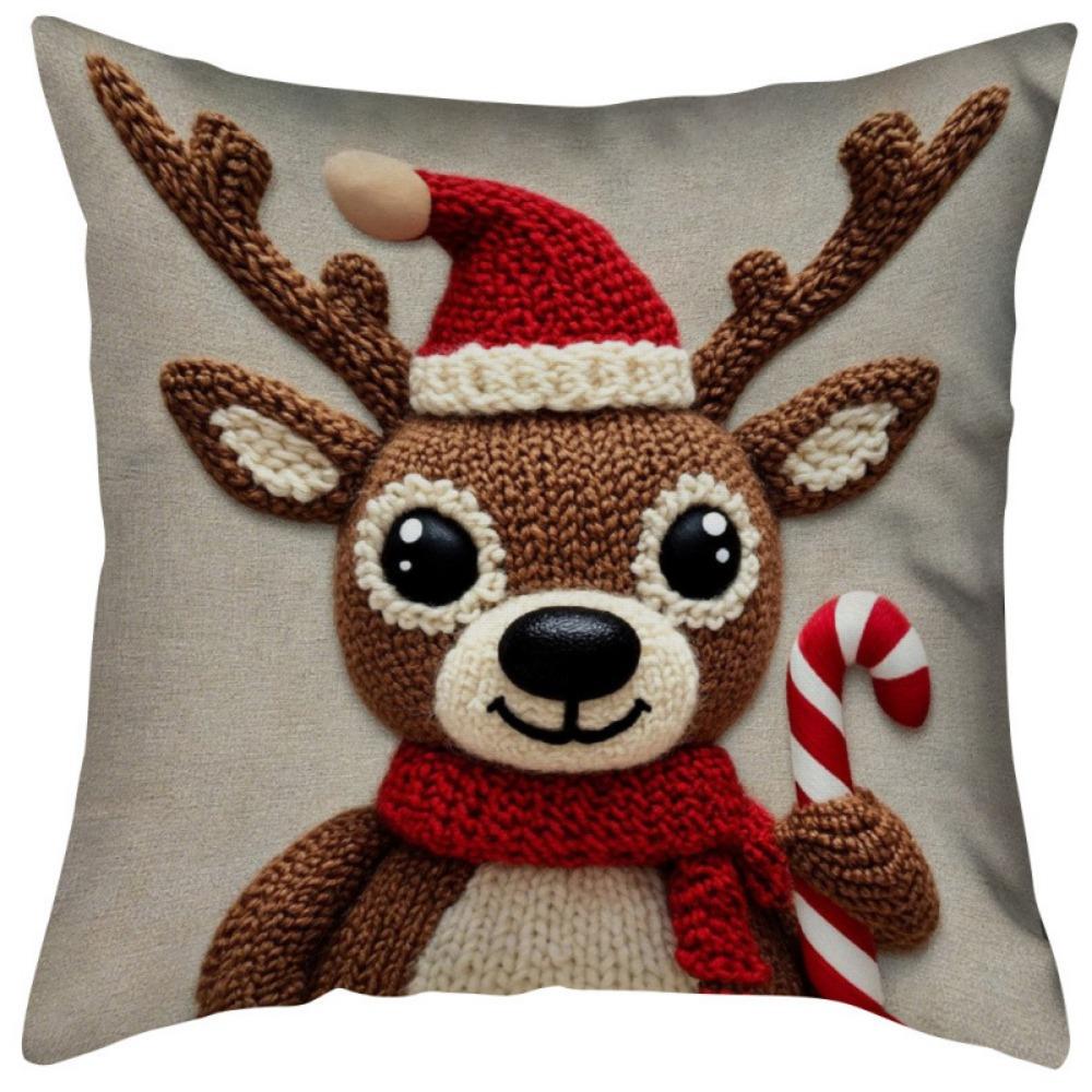 

Christmas Pillow Cover Elk Snowman Decorative Sofa Decorative Linen Pillowcase for Christmas Sofa Decoration 18x18Inch