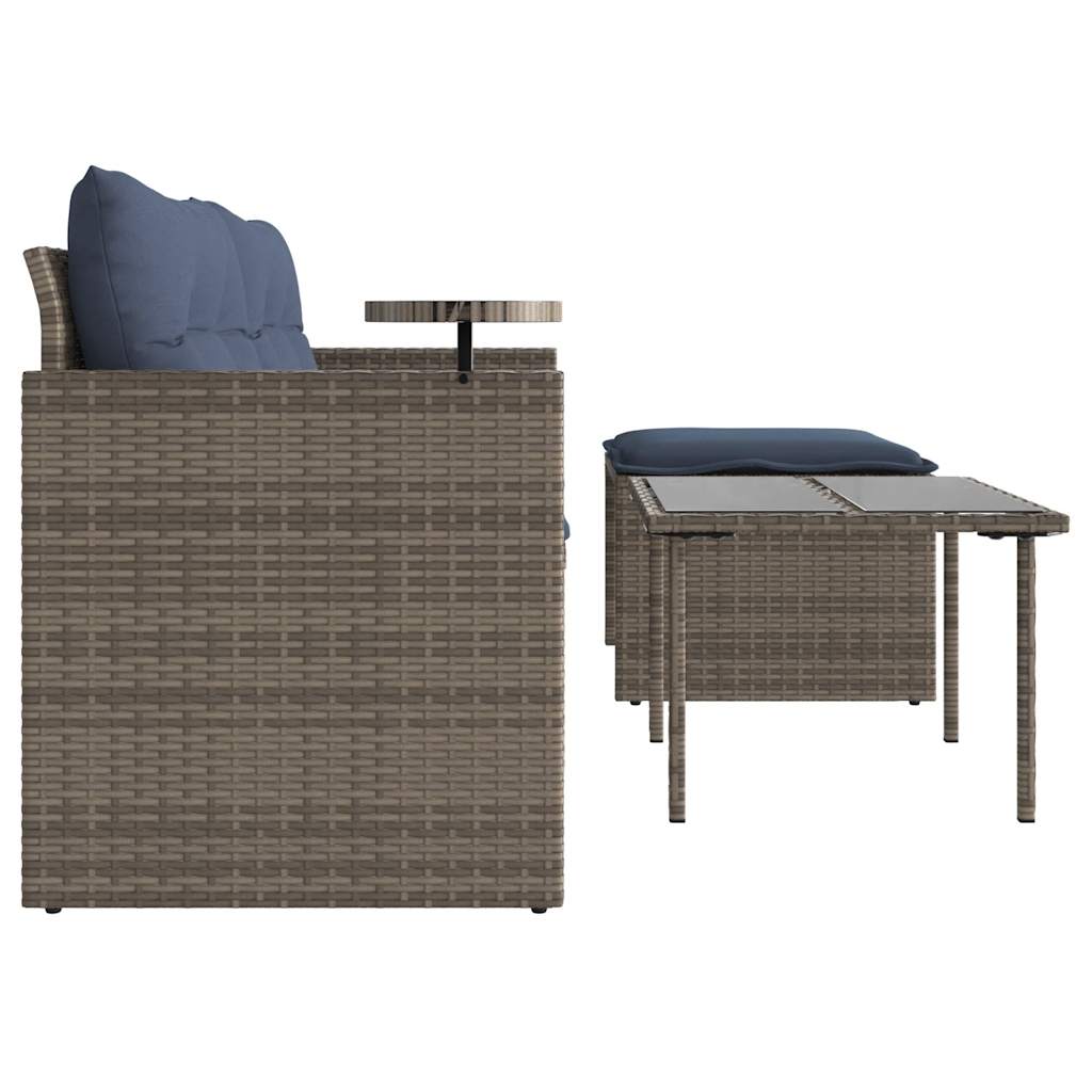 3 Piece Garden Sofa Set with Cushions Gray Poly Rattan