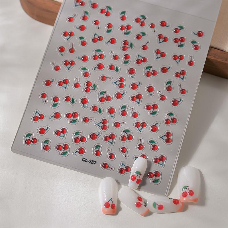 1 Sheet Chic Self Adhesive Manicure Decal Lovely Red Fruit Strawberry Bowknot 5D Nail Art Stickers Diy Accessories