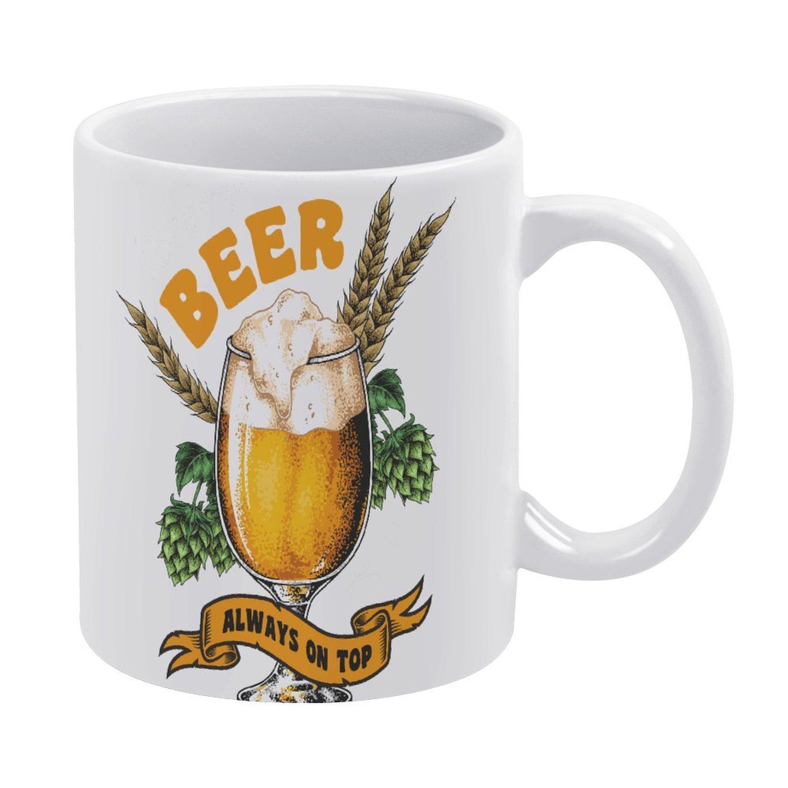 

1pc 11oz Ceramic Coffee Mug with Double-Sided Print for Beer Fans, Gift Option білий