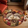 Autumn Hedgehogs Round Rug Cozy Fall Decor with Colorful Maple Leaves & Red Mushrooms Cute Forest Themed Carpet for Living Room