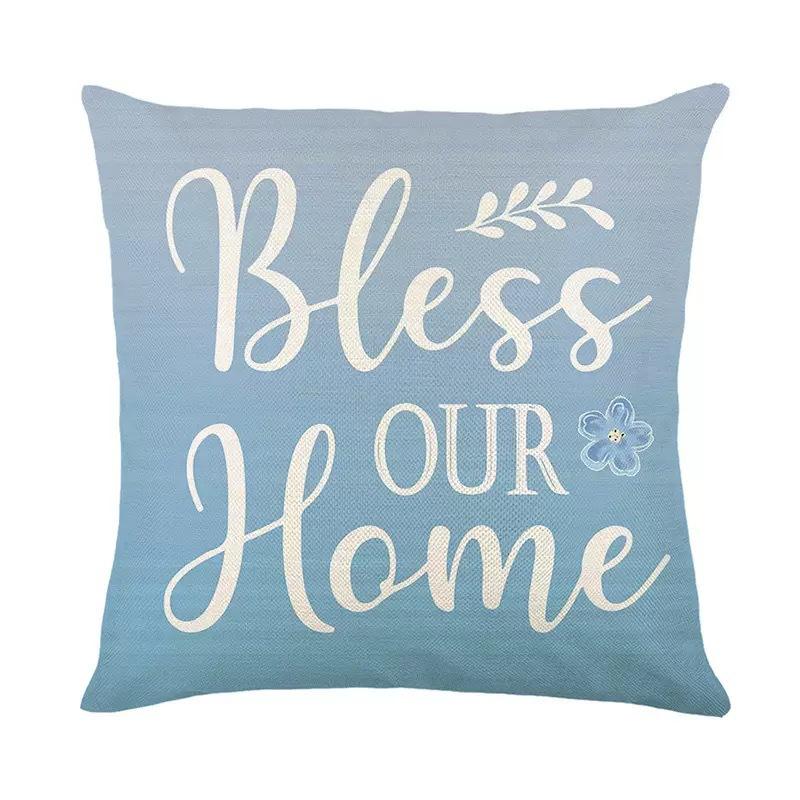 Blauer floraler Kissenbezug Frühlingspflanzen-Druck Leinen Sofa Dekoration Kissenbezug Schlafzimmer Kissen