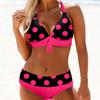 Women's High Waist Sexy Polka Dot Bikini Split With Chest Pads Without Bra Swimsuit