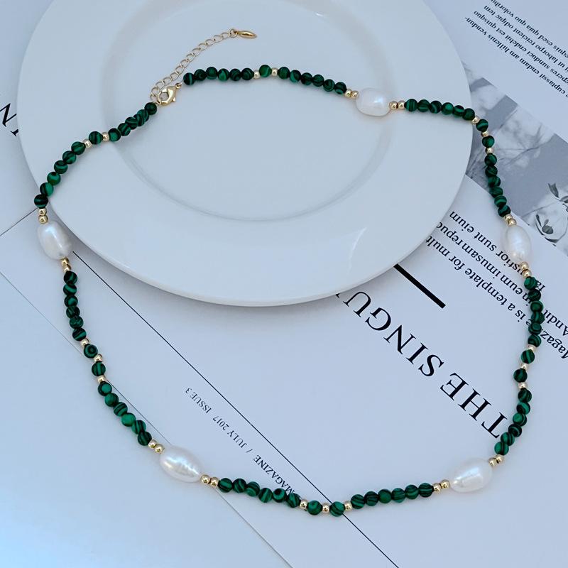 Luxury Commute Green Malachite Natural Baroque Pearl Beaded Bracelet Necklace