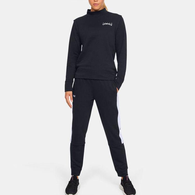 Under Armour Rival Terry Solid Color Stand Collar Casual Sports Hoodie Women hoodies Black 1355528-001