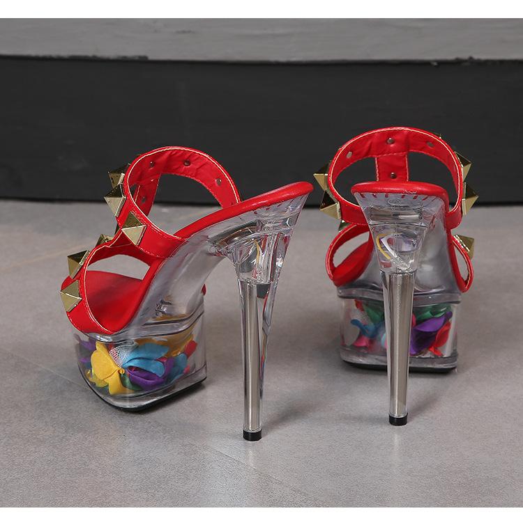 Women's Platform Sandals Gold Rivet Sexy Clear Platform Sandals Crystal Flower Sandals LFD-190-38