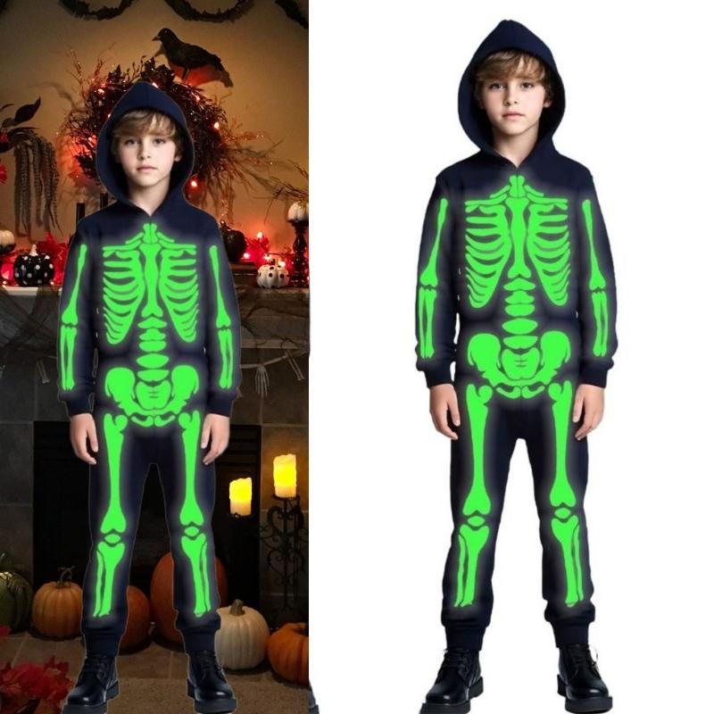 Kids Glowing Skeleton Costume Halloween Party Outfit With Breathable Polyester Breathable Cosplay Clothing for Kids
