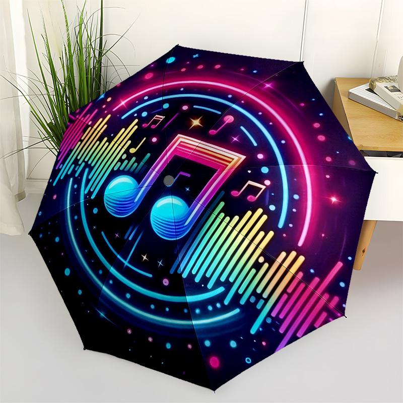 1pc Music Notes Sound Waves Automatic Folding Umbrella, Heavy Duty 8 Rib Iron Frame, Suitable for Travel, Daily Use, Birthday, Decor Gift 23