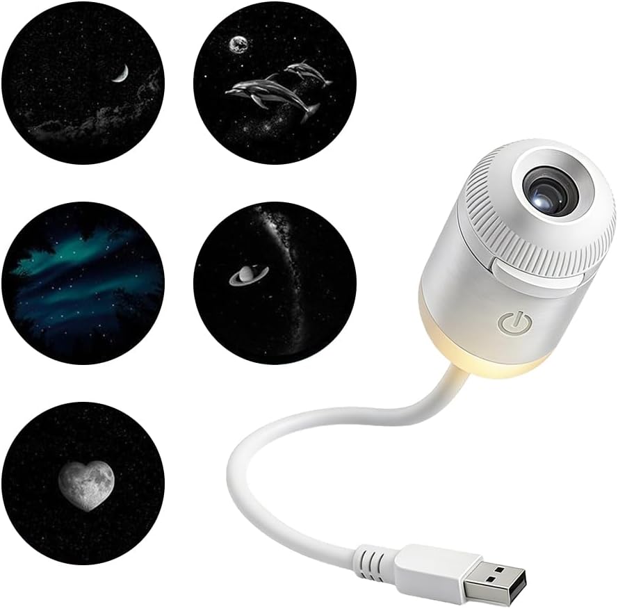 USB Star Projector Night Light with Adjustable Projection Angle and Multiple Galaxy Patterns for Bedroom Decoration and Ambient Lighting