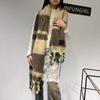 Autumn and winter new scarf women's atmosphere contrasting color plaid high-end sense warm scarf thickened handmade fringed shawl scarf