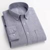 New Pure Cotton Business Men Oxford Shirt Long Sleeve Casual Plaid Striped with Chest Pocket Non-iron Autumn Spring