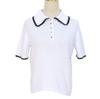 Women's M Family French Color Block Short-Sleeve Crochet Collar Polo Knit Top - Spring/Summer 2025