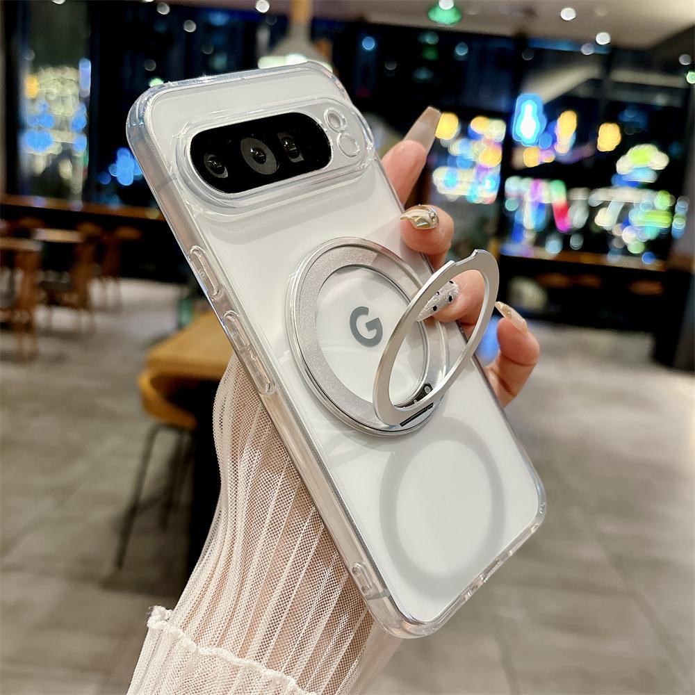 Rotating Magnetic Bracket Shockproof Case for Google Pixel 10 Pro XL 9 9A 8 8 A 7 6 for Folding Stand Matte Clear Cover