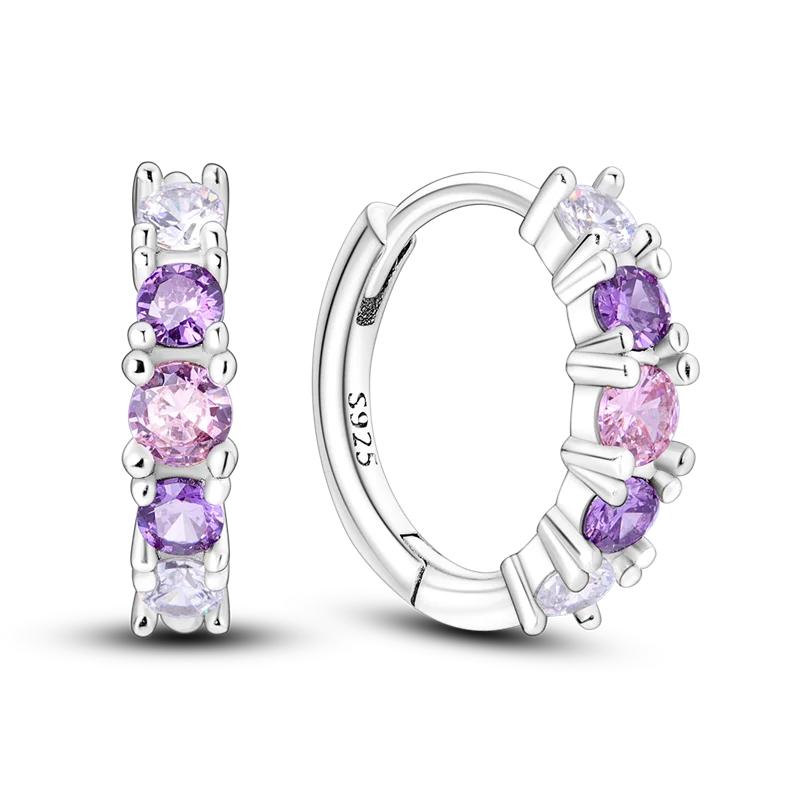 925 Sterling Silver Purple Series Feather Butterfly Dream Catcher Firefly Zircon Earrings for Women Luxury Jewelry Wedding Gift