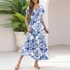 Ladies Summer Casual Fashion V-Neck Ruffle Sleeve Floral Print Midi Dress