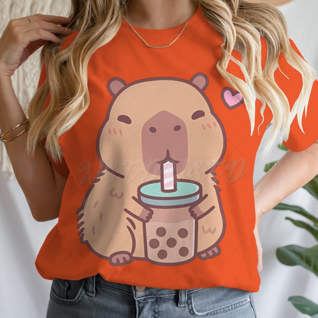 Tie Dye Animal Graphic Lover Gift Shirt Tee Capybara Kawaii Cartoon T-shirts Crew Neck Casual Summer Drink Tops