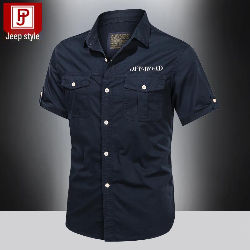 Men's Summer Military-Style Cotton Short-Sleeve Shirt - Casual, Lightweight, Multi-Pocket, Plus Size Workwear