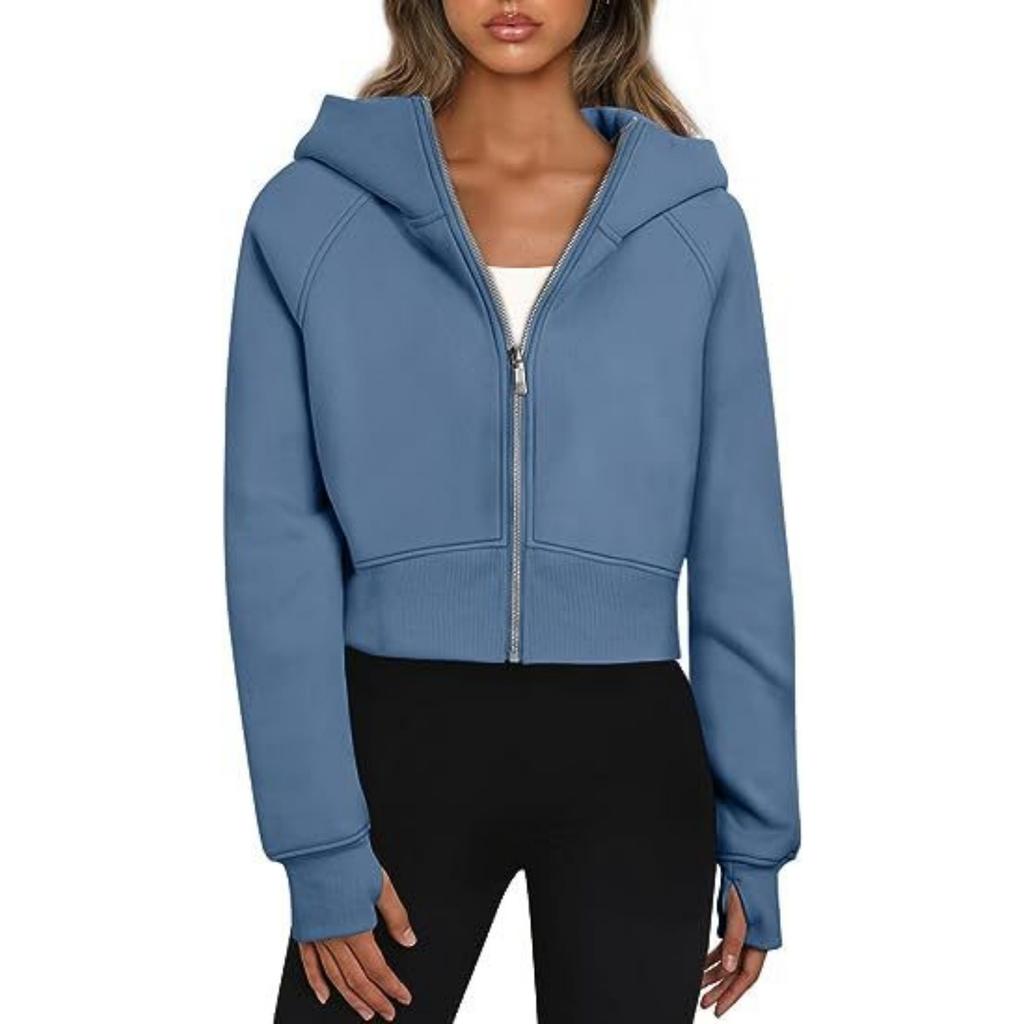 Women's Fashion Casual Hooded Zip Padded Long Sleeve Solid Colour Sweatshirt