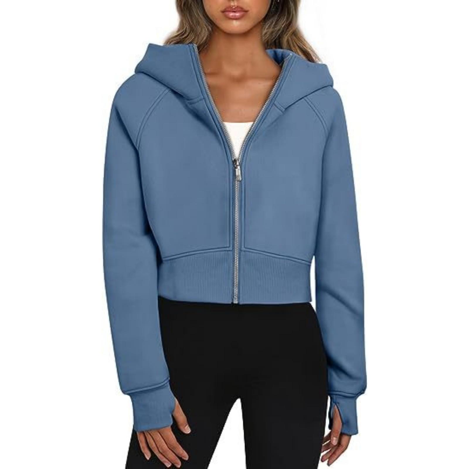 

Women s Fashion Casual Hooded Zip Padded Long Sleeve Solid Colour Sweatshirt L