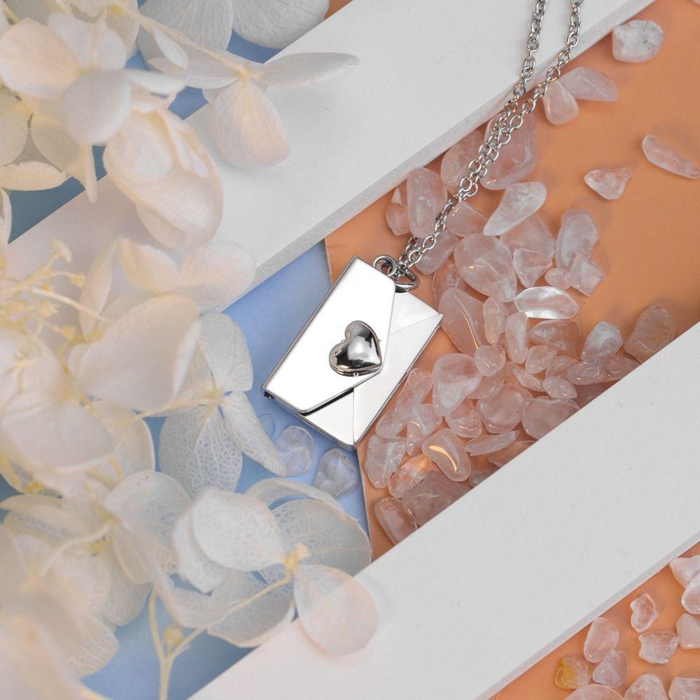 Heart Envelope Necklace Openable Lovers Choker Necklace Simple Pendant Sweater Chain  Girls