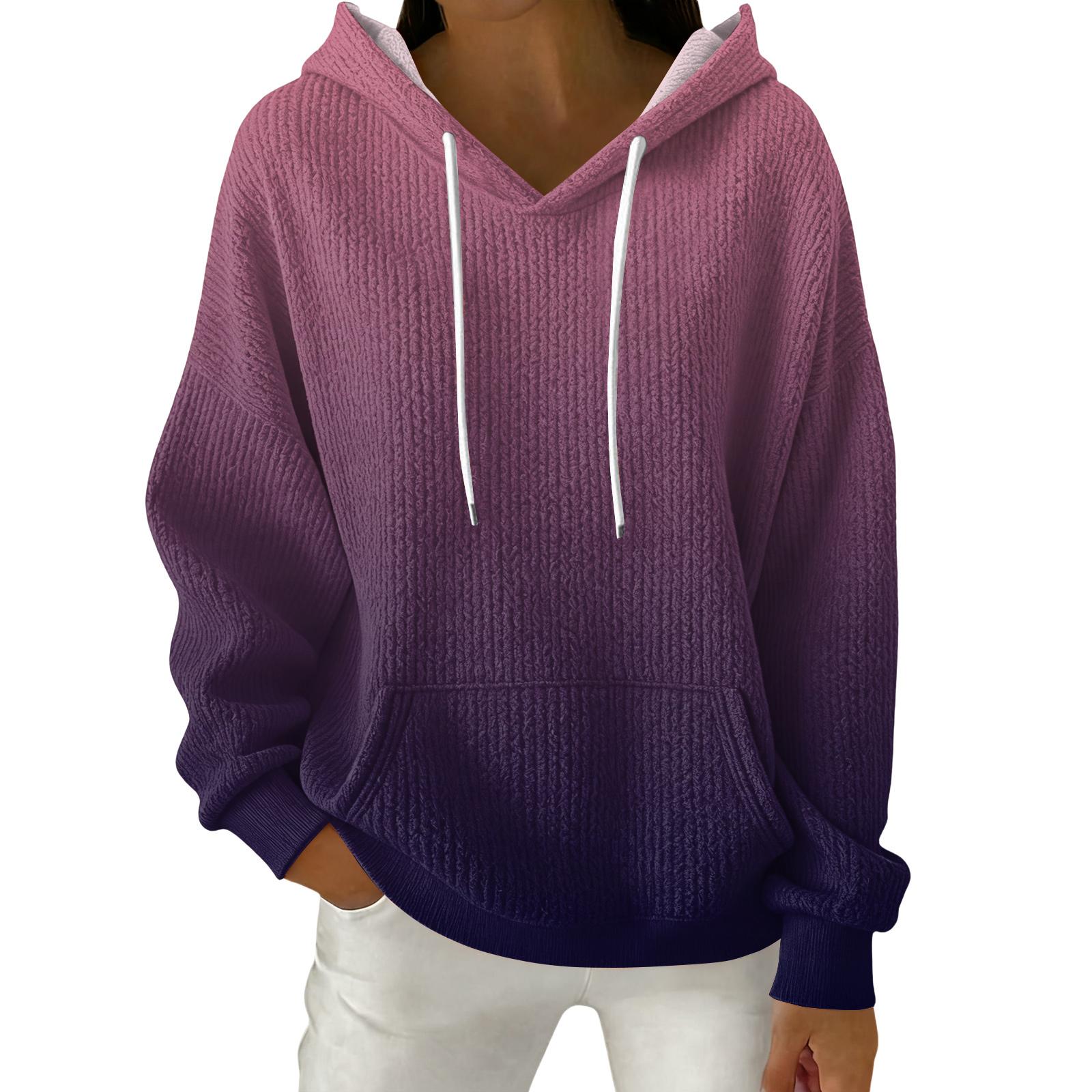 

Жіночий модний повсякденний пуловер з градієнтним принтом, толстовка з капюшоном та довгими рукавами XL фіолетовий