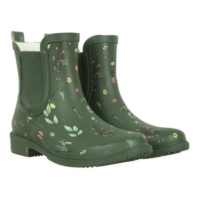 Womens/Ladies Flowers Rubber Ankle Wellington Boots