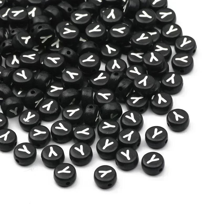 

100-500PCS Black A-Z 26 Alphabet Beads Acrylic Round Spacer Letter Beads For Jewelry Making Handmade DIY Bracelet Accessories 100pcs