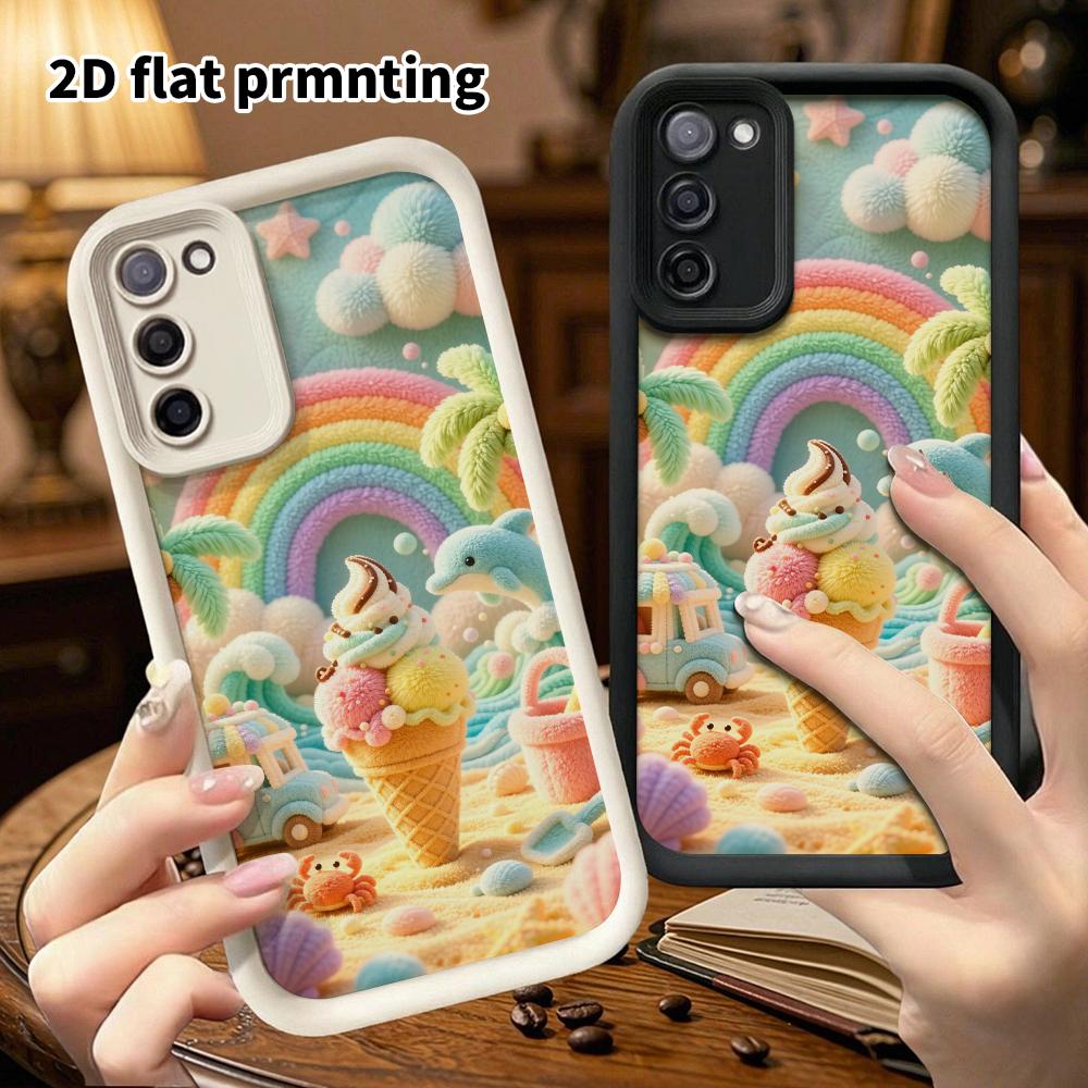 Phone case: 2D flat, suitable for Samsung Galaxy A34 A35 M05 M06 S20 S22 S21 FE Plus 5G protective case, giant ice cream, perfect Christmas and Hallow