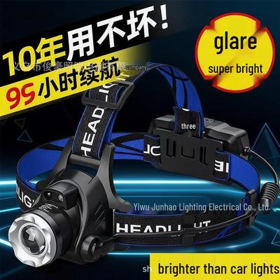 Wiederaufladbare LED-Stirnlampe mit starkem Licht, Induktionszoom, großer Reichweite, am Kopf montierte Taschenlampe zum Angeln und für den Bergbau