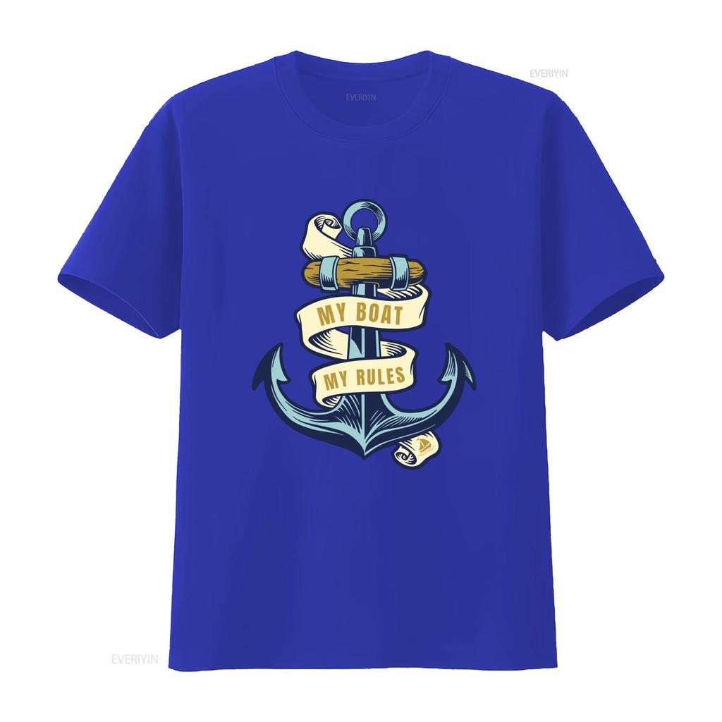 My Boat Rules Mens T Shirt Funny Sailor Anchor Design for Nautical Lovers Vintage Washed Versatile Breathable Soft Fashion