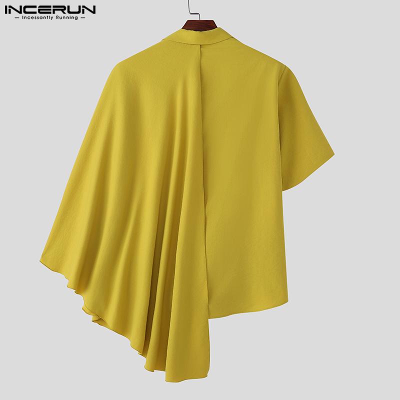 INCERUN Чоловічі сорочки-кейпи з лацканами, короткими рукавами, ґудзиками, рюшами, клаптиковою технікою, повсякденного стилю