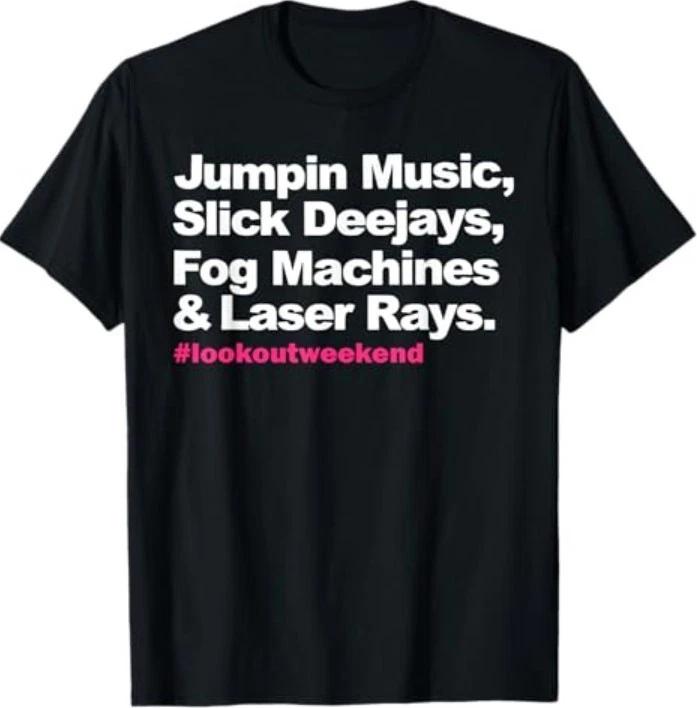 Jumpin Music Slick Deejays Fog Machines And Laser Rays T-Shirt XS