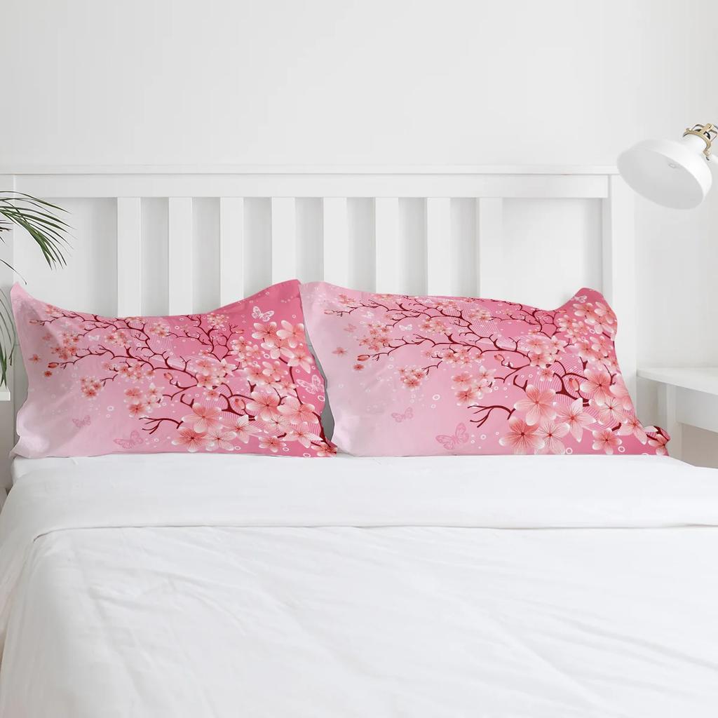 Pink Cherry Blossom Flowers Butterfly Bedding Set 3pcs Duvet Cover Pillowcase Kids Adult Quilt Cover Double Bed Set Home Textile