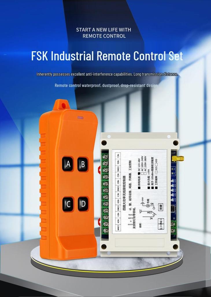 Industrial Grade FSK 868MHz Remote Switch for 12V/24V/48V Pumps and Motors - Jog & Self-Lock Modes