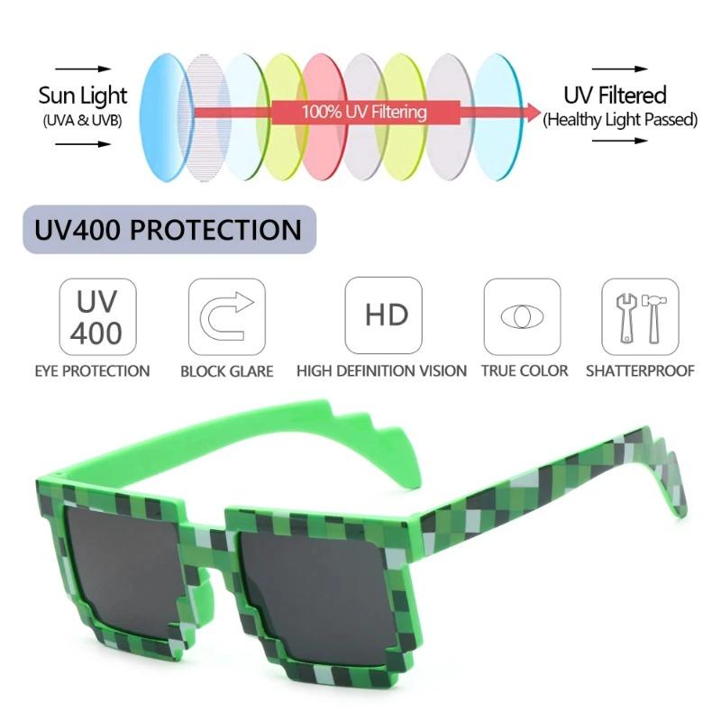 Funny Pixelated Mosaic Sunglasses for Halloween Cosplay Party Disco Fashion Decorative Shades Adults Teens