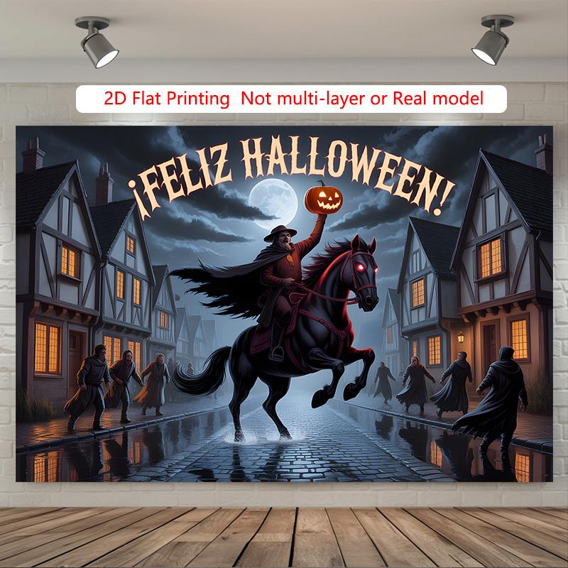 Party Backdrop Halloween Moon Flat Spooky Night Scene Full Flying Witch Photo Booth Background Party Decor
